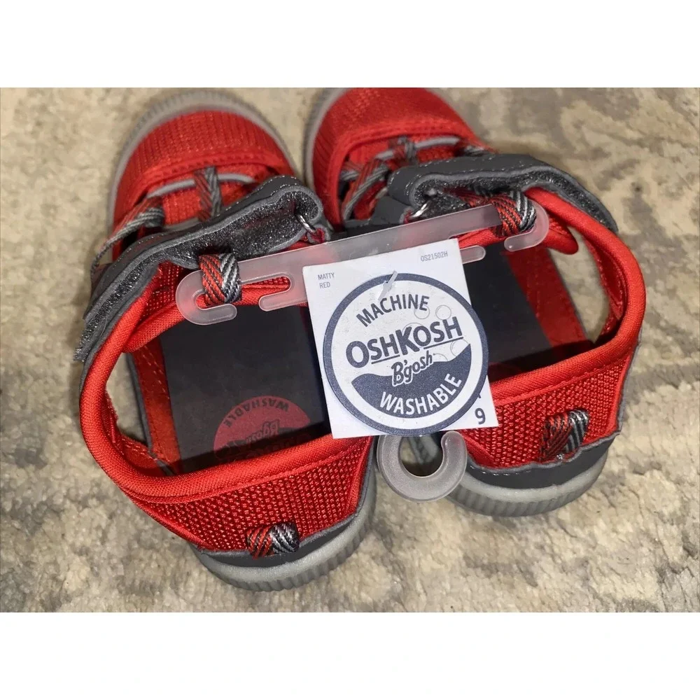 OshKosh B'gosh Toddler Boys Sz 9‎ Red Gray Bump Toe Sneakers New